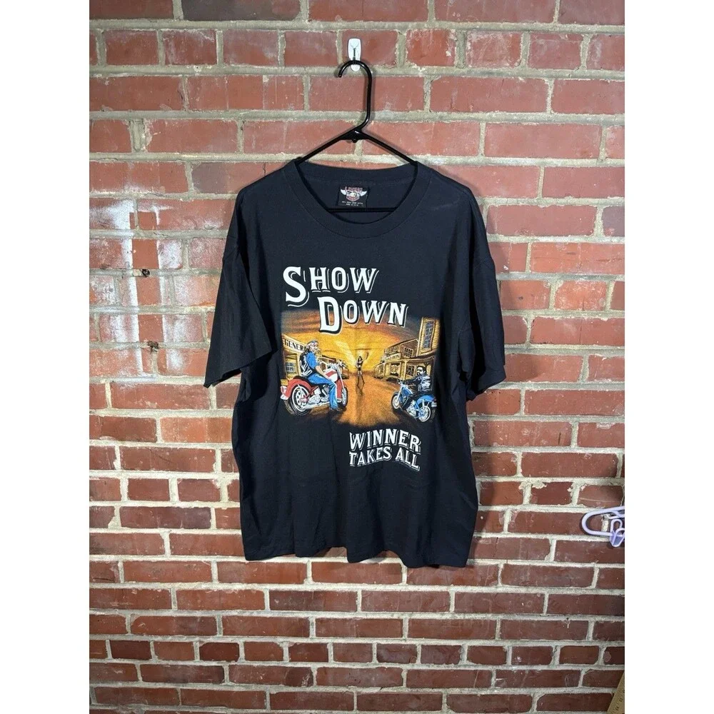 Vintage 90s Motorcycle Biker Shirt Show Down Winner Takes All USA Made Adult XL